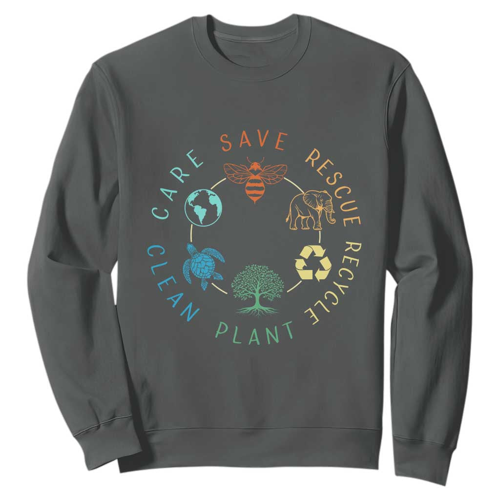 Earth Day Environment Sweatshirt Save Bees Rescue Animals Recycle Plastic