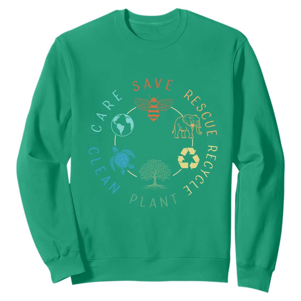 Earth Day Environment Sweatshirt Save Bees Rescue Animals Recycle Plastic