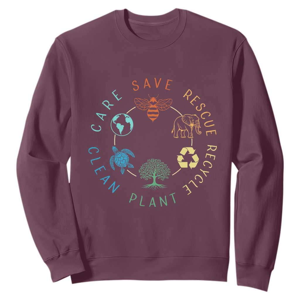 Earth Day Environment Sweatshirt Save Bees Rescue Animals Recycle Plastic