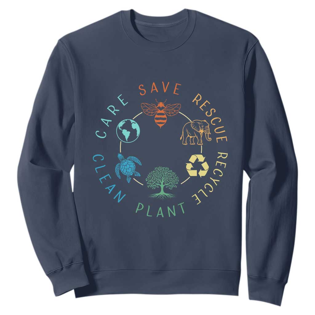 Earth Day Environment Sweatshirt Save Bees Rescue Animals Recycle Plastic