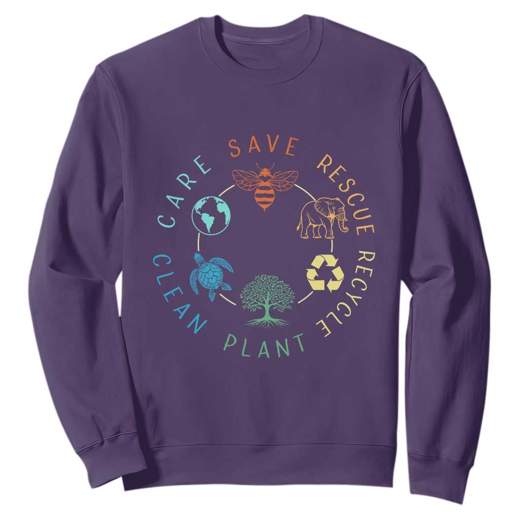 Earth Day Environment Sweatshirt Save Bees Rescue Animals Recycle Plastic
