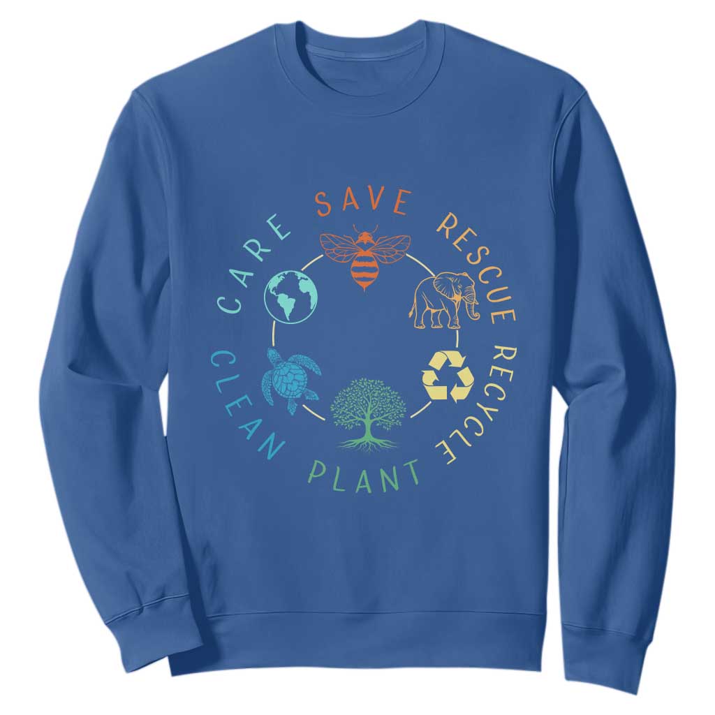 Earth Day Environment Sweatshirt Save Bees Rescue Animals Recycle Plastic