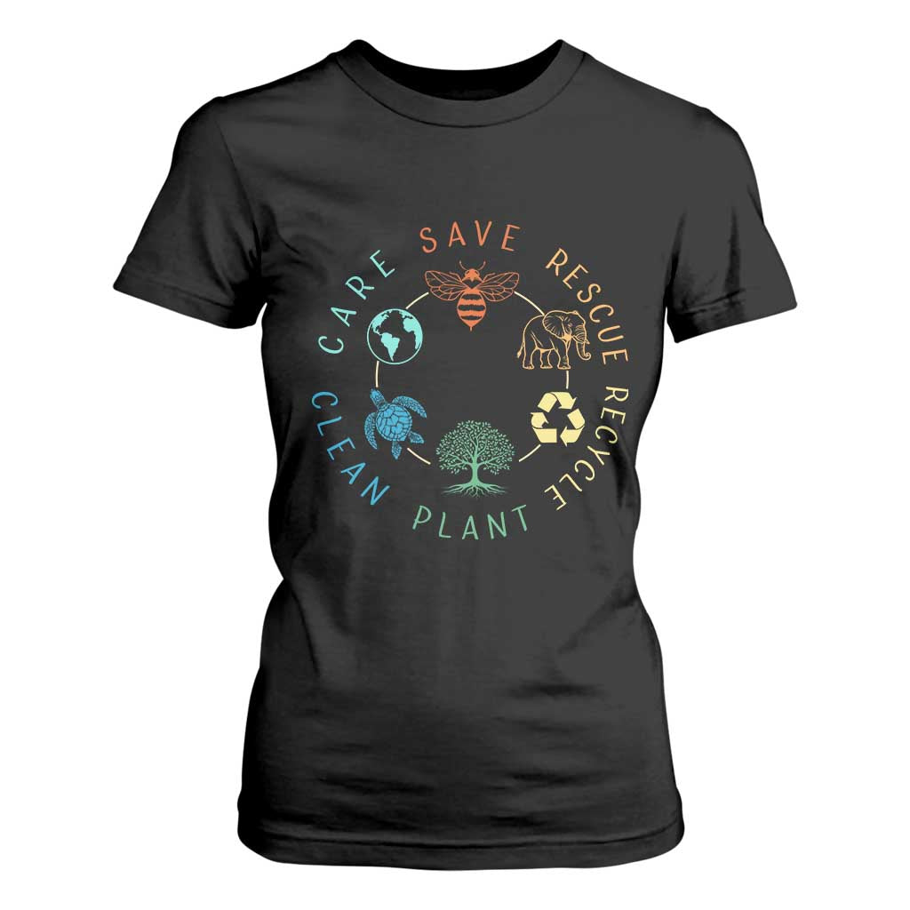 Earth Day Environment T Shirt For Women Save Bees Rescue Animals Recycle Plastic
