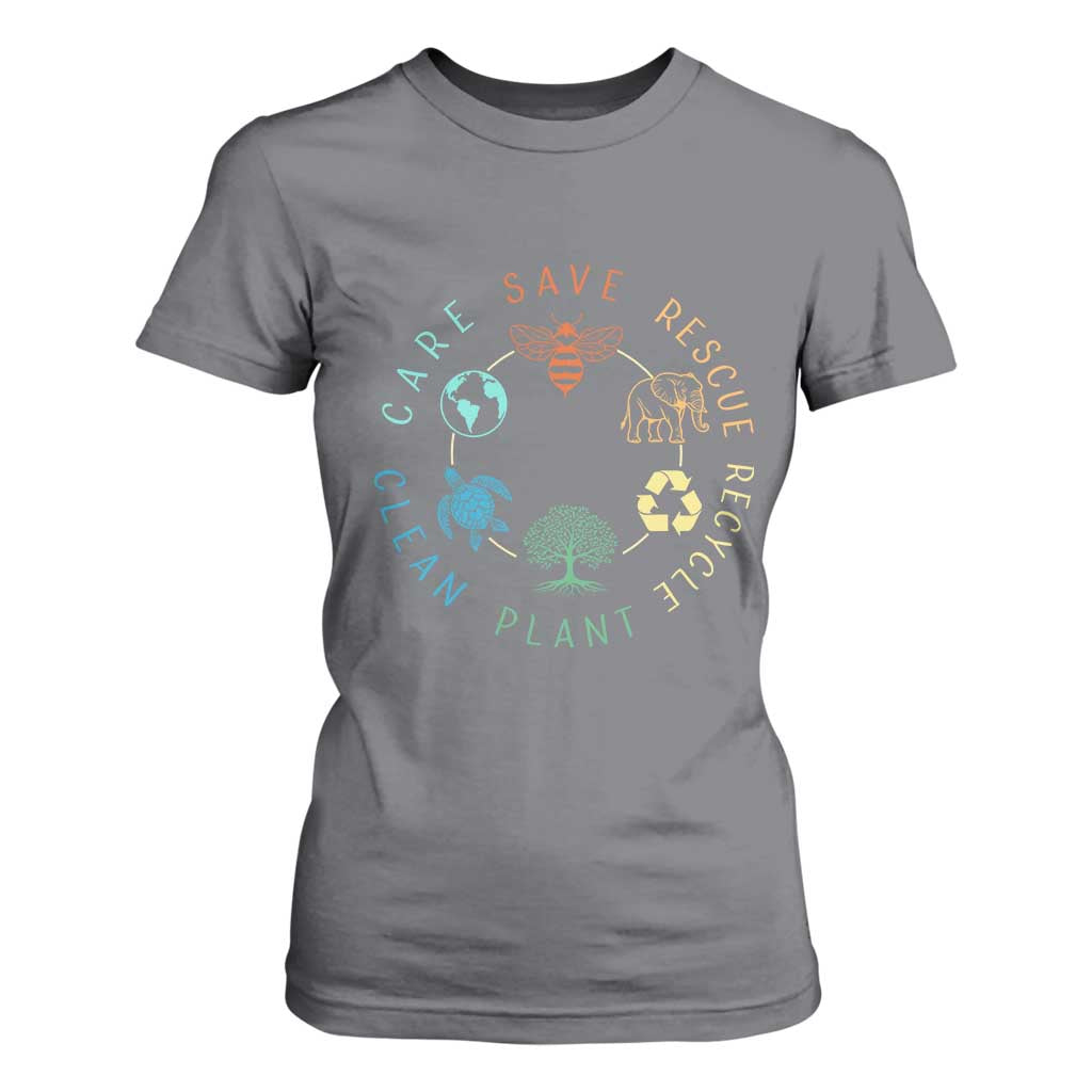 Earth Day Environment T Shirt For Women Save Bees Rescue Animals Recycle Plastic