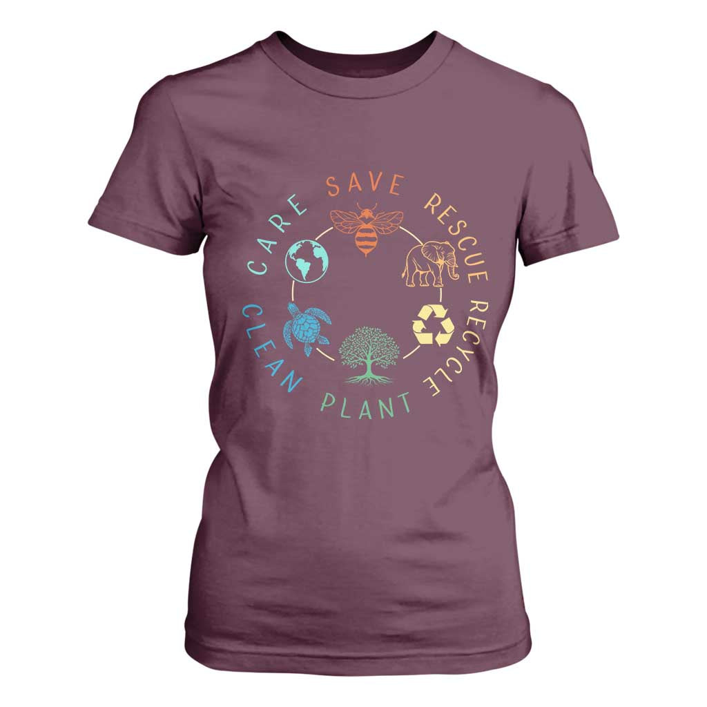 Earth Day Environment T Shirt For Women Save Bees Rescue Animals Recycle Plastic