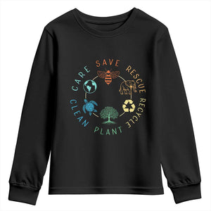 Earth Day Environment Youth Sweatshirt Save Bees Rescue Animals Recycle Plastic