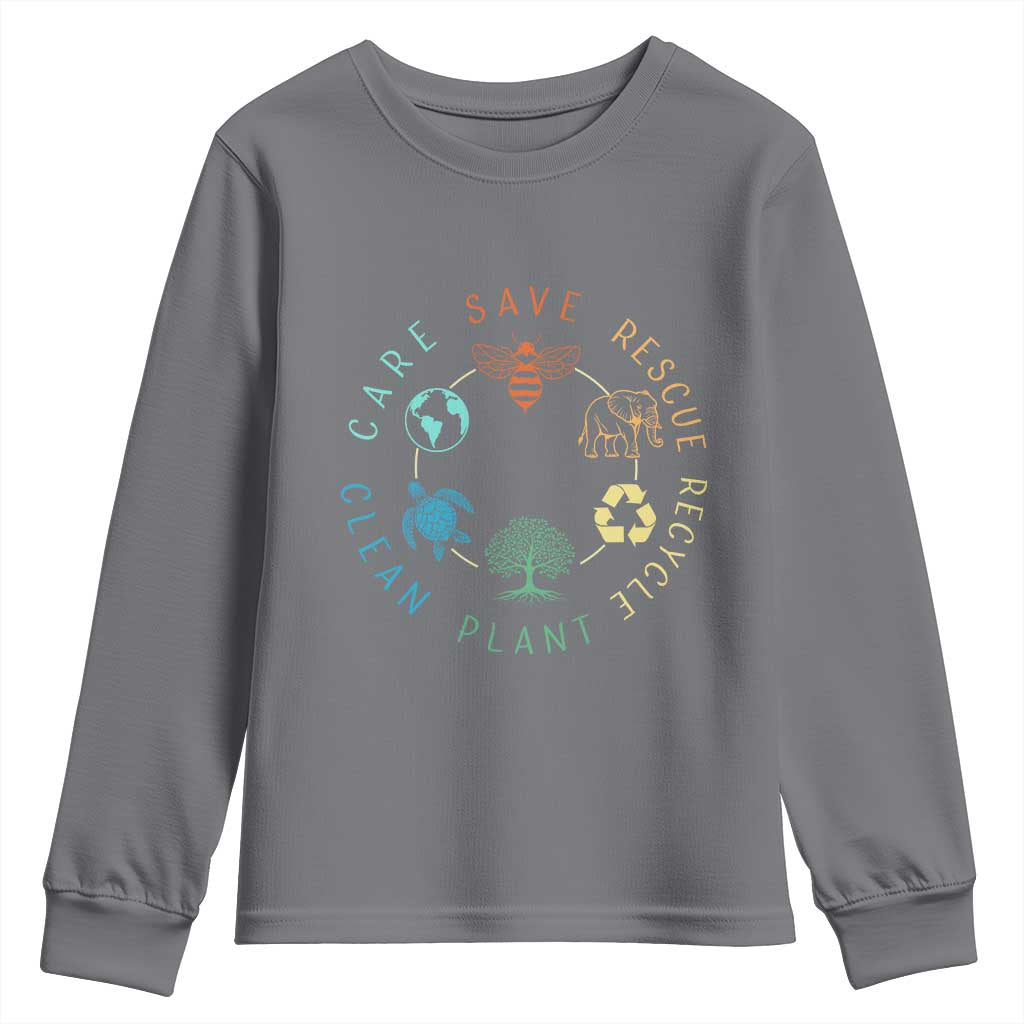 Earth Day Environment Youth Sweatshirt Save Bees Rescue Animals Recycle Plastic