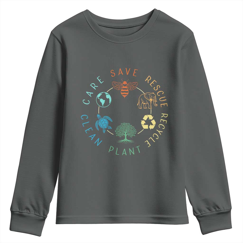 Earth Day Environment Youth Sweatshirt Save Bees Rescue Animals Recycle Plastic
