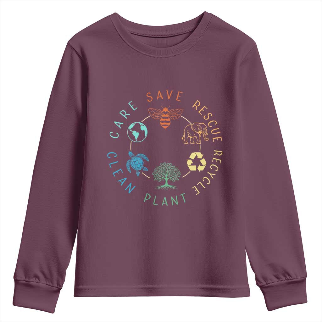 Earth Day Environment Youth Sweatshirt Save Bees Rescue Animals Recycle Plastic