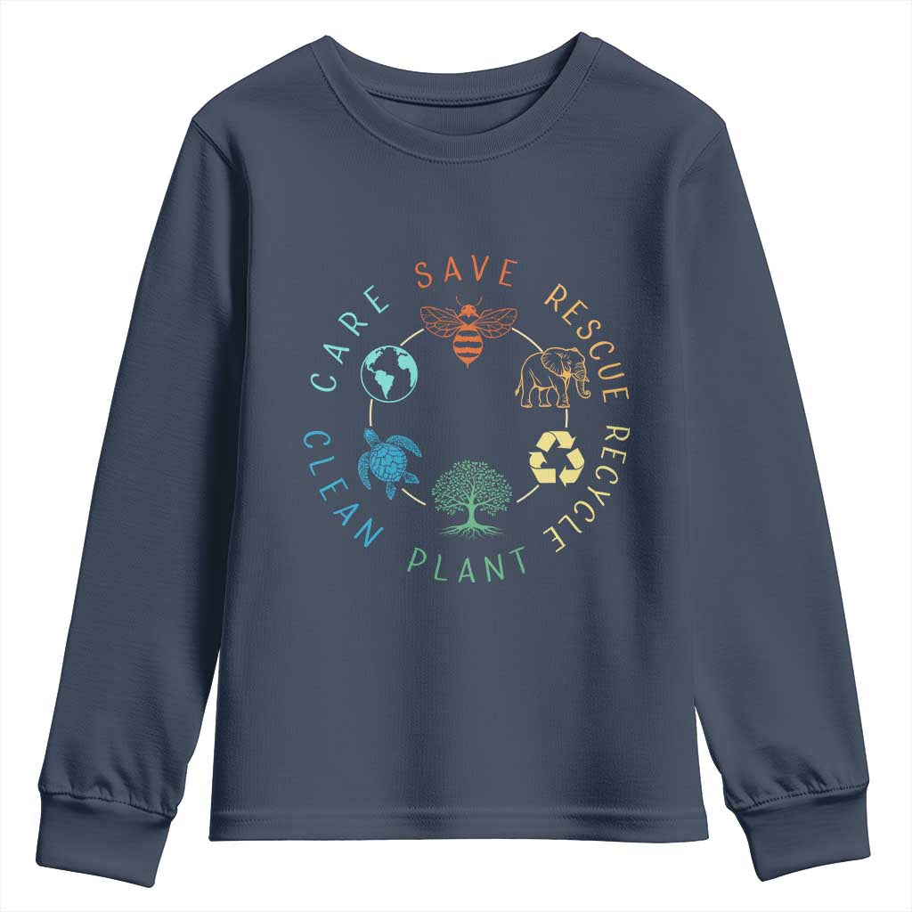 Earth Day Environment Youth Sweatshirt Save Bees Rescue Animals Recycle Plastic