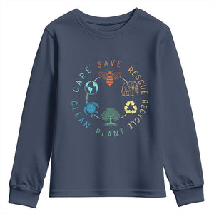 Earth Day Environment Youth Sweatshirt Save Bees Rescue Animals Recycle Plastic