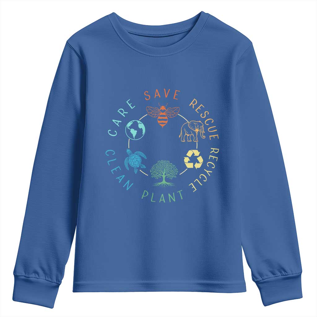 Earth Day Environment Youth Sweatshirt Save Bees Rescue Animals Recycle Plastic