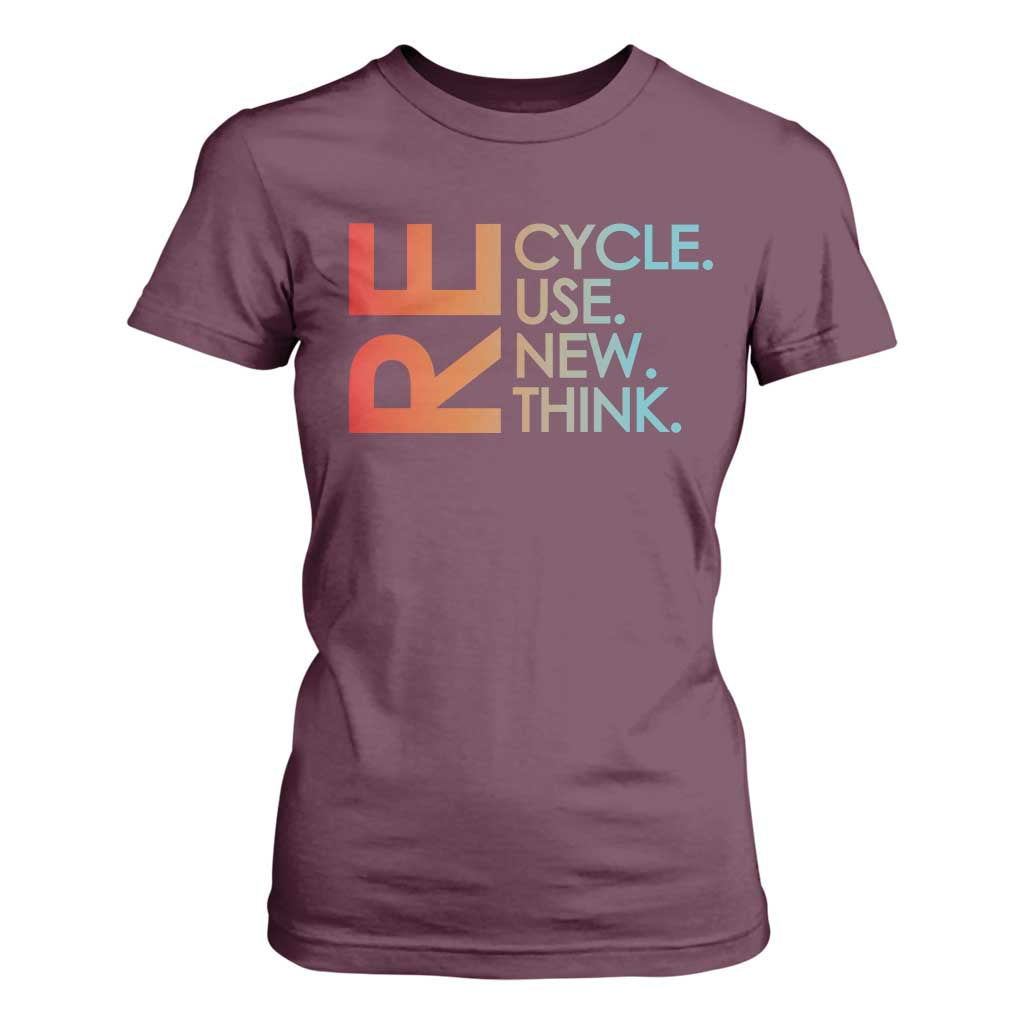 Environmental Activism T Shirt For Women Recycle Reuse Renew Rethink Earth Day