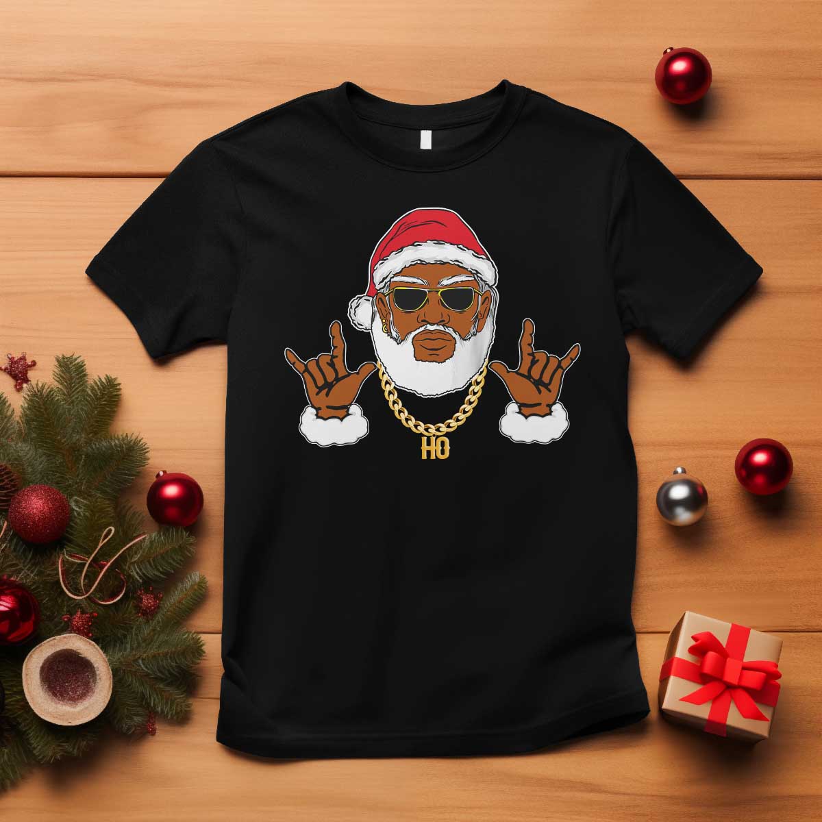 Funny Christmas Santa T Shirt Black Hip Hop Santa African American Santa Rapper Fan
