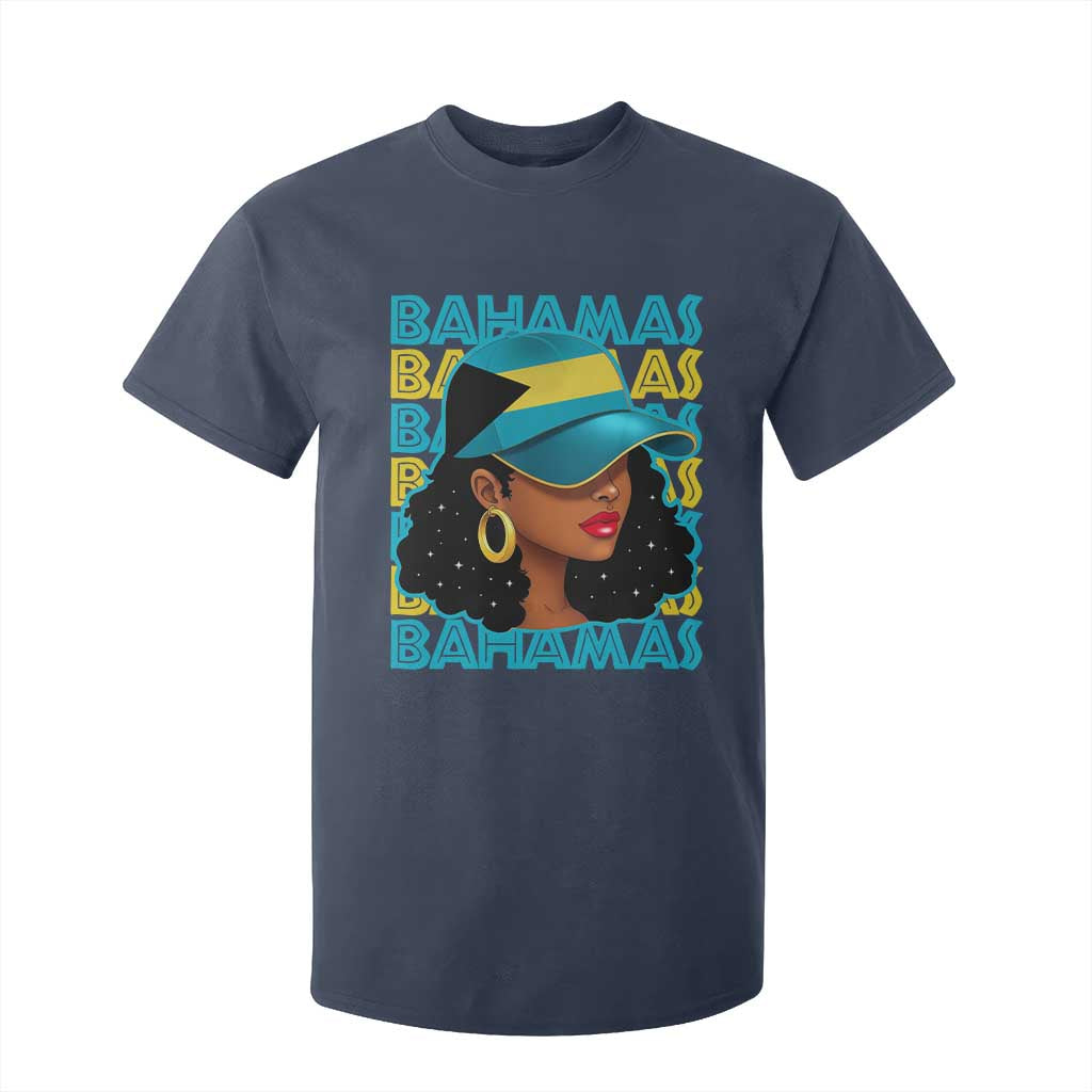 Bahamian Girl T Shirt For Kid Melanin Afro Messy Bun Black Woman Bahamas Flag - African Pride