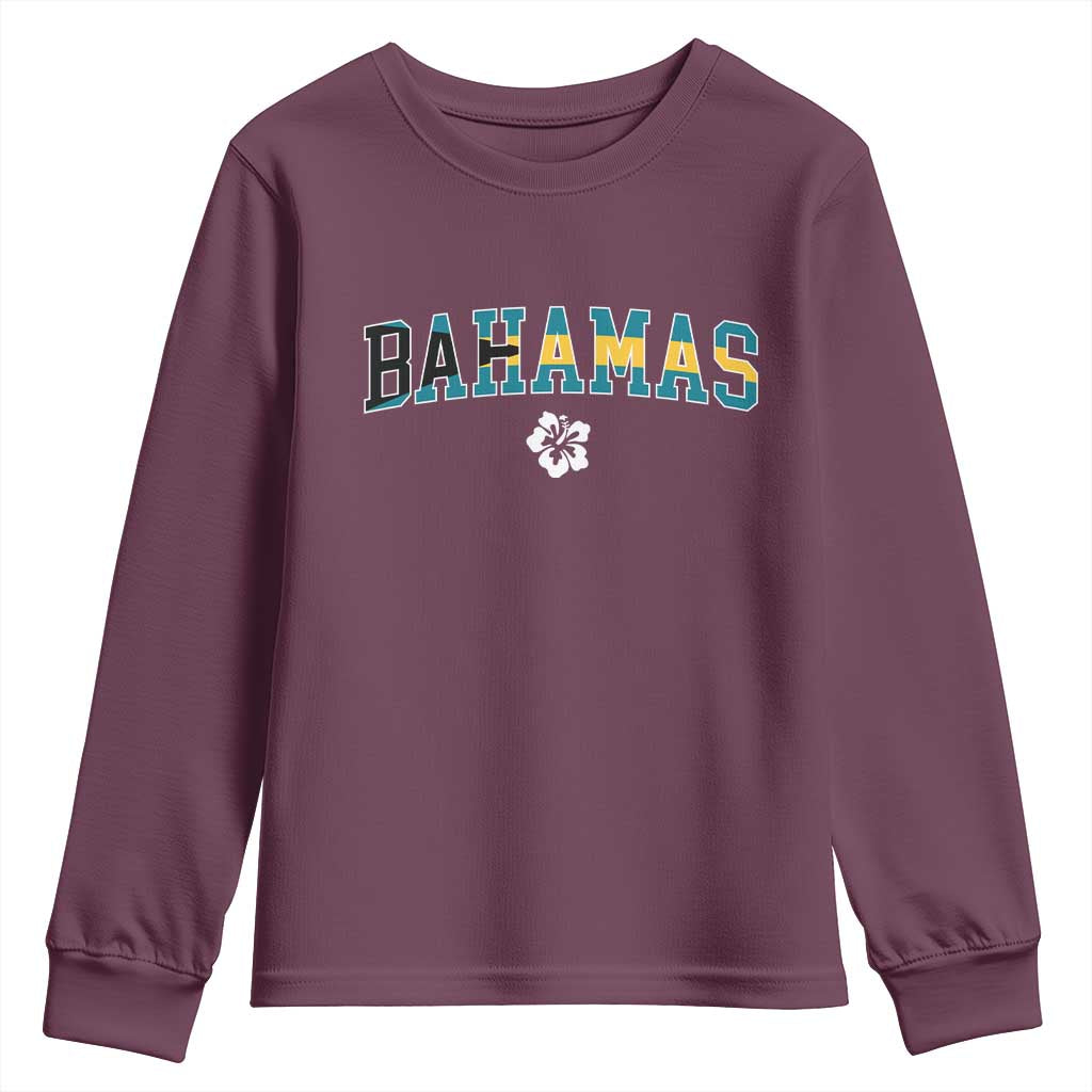 Bahamas Flag Youth Sweatshirt Caribbean Hibiscus Flower Beach Summer Vacation - African Pride