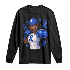 Black Women Fight Colon Cancer Blue Ribbon Long Sleeve Shirt African American Girls