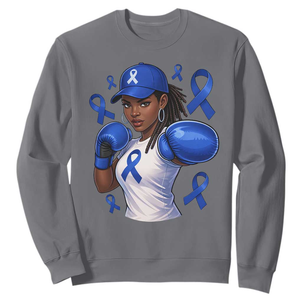 Black Women Fight Colon Cancer Blue Ribbon Sweatshirt African American Girls