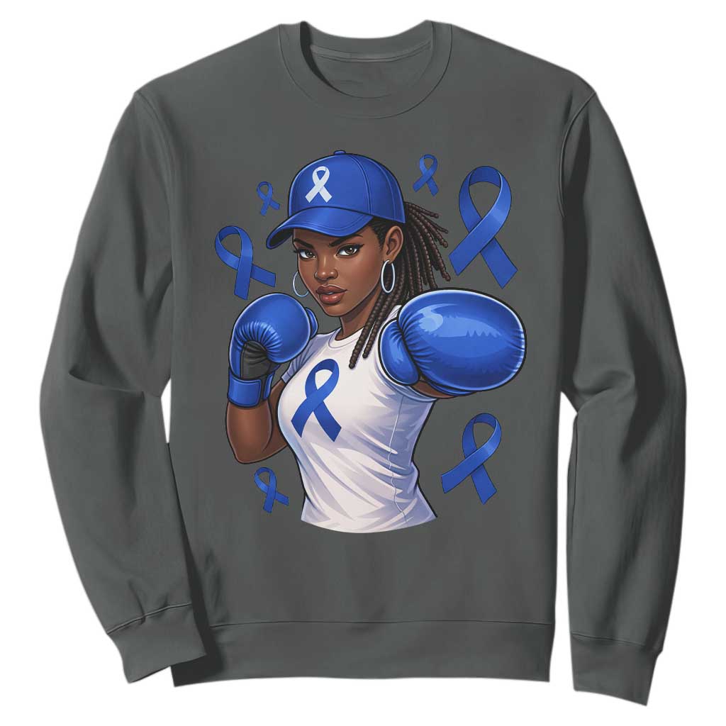 Black Women Fight Colon Cancer Blue Ribbon Sweatshirt African American Girls