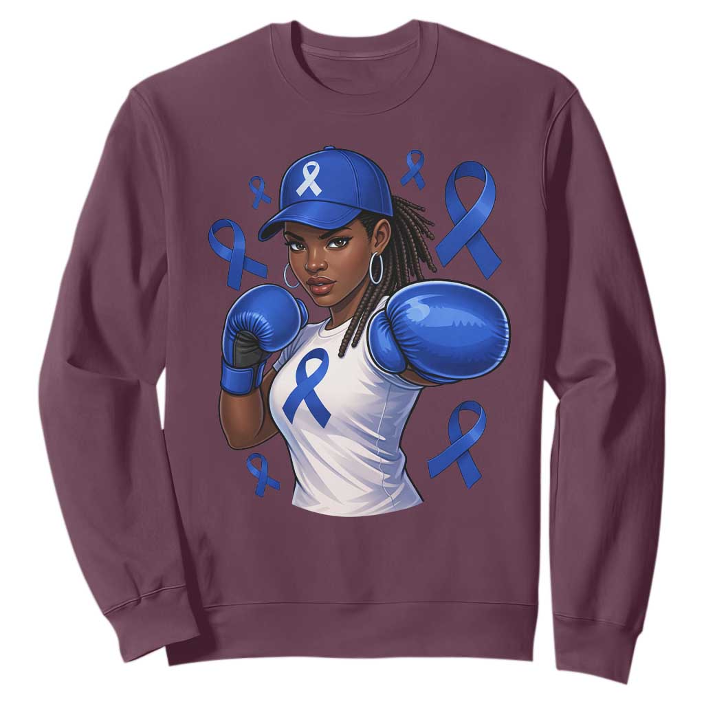 Black Women Fight Colon Cancer Blue Ribbon Sweatshirt African American Girls
