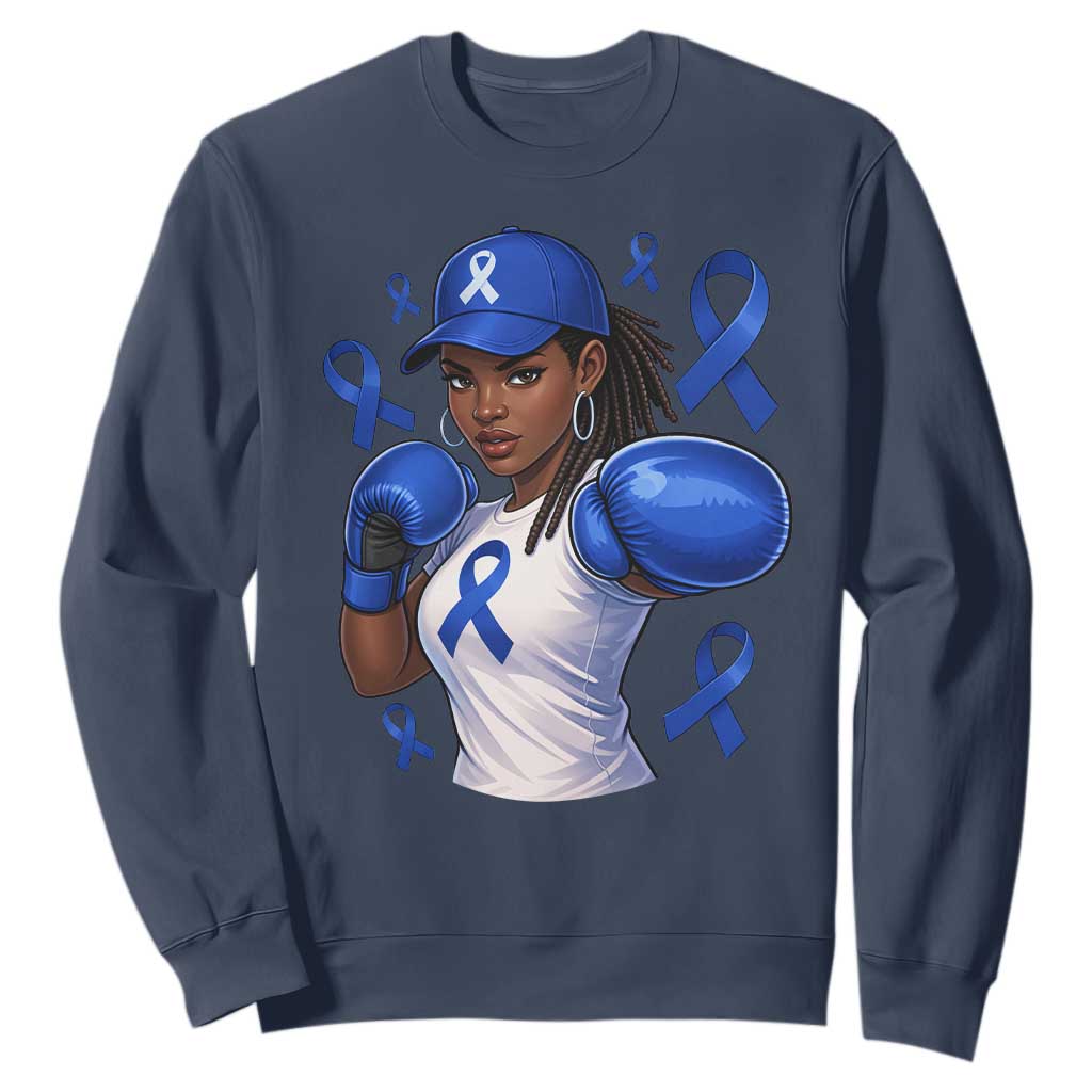 Black Women Fight Colon Cancer Blue Ribbon Sweatshirt African American Girls