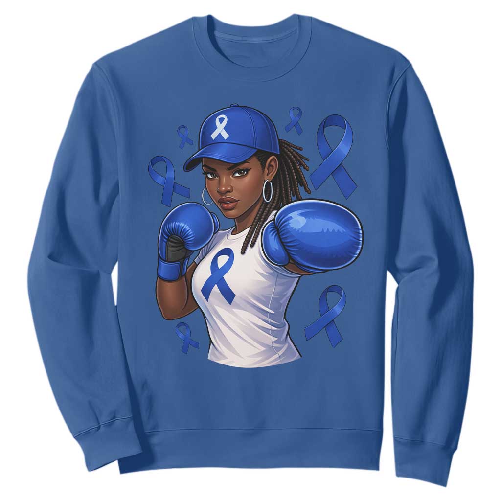 Black Women Fight Colon Cancer Blue Ribbon Sweatshirt African American Girls