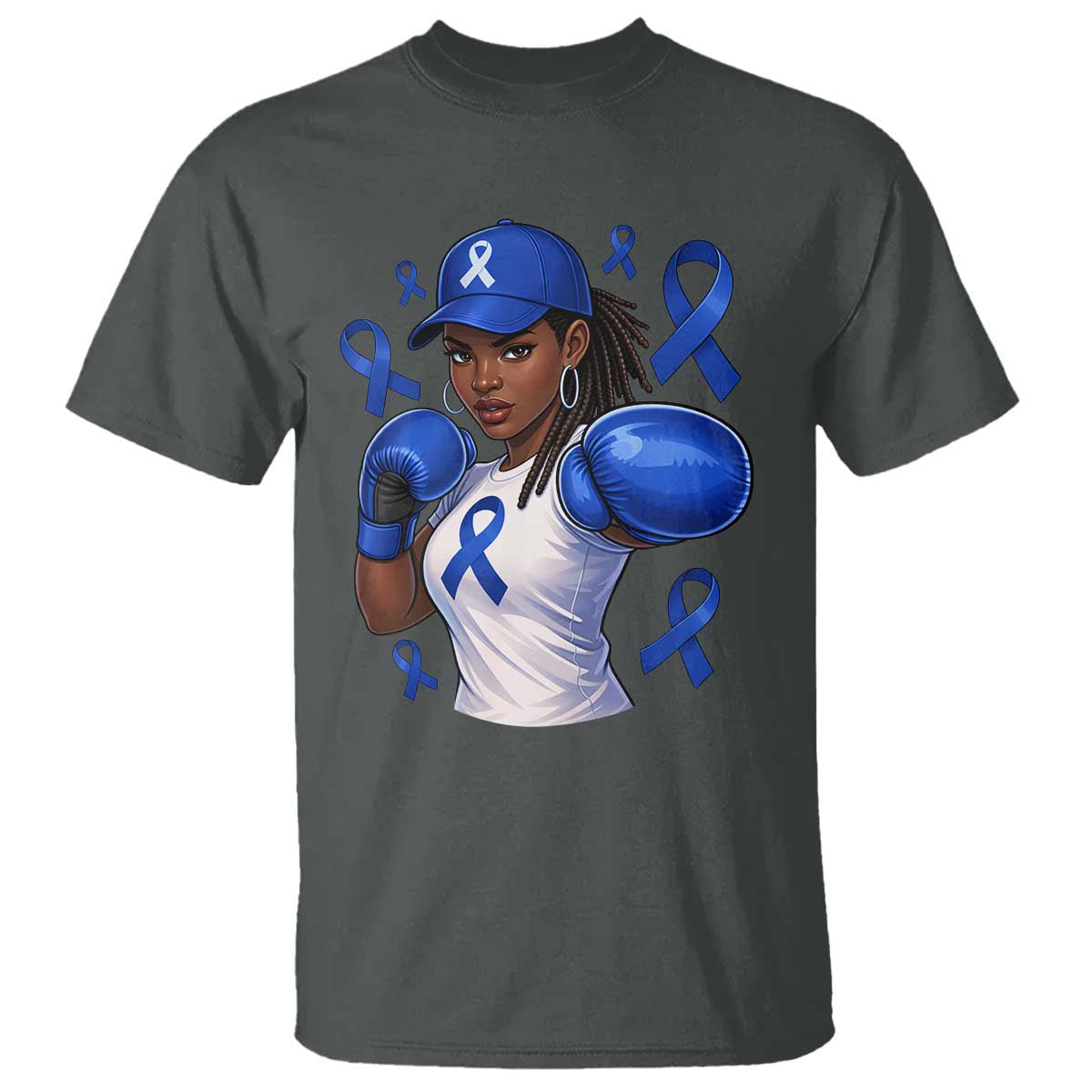 Black Women Fight Colon Cancer Blue Ribbon T Shirt African American Girls