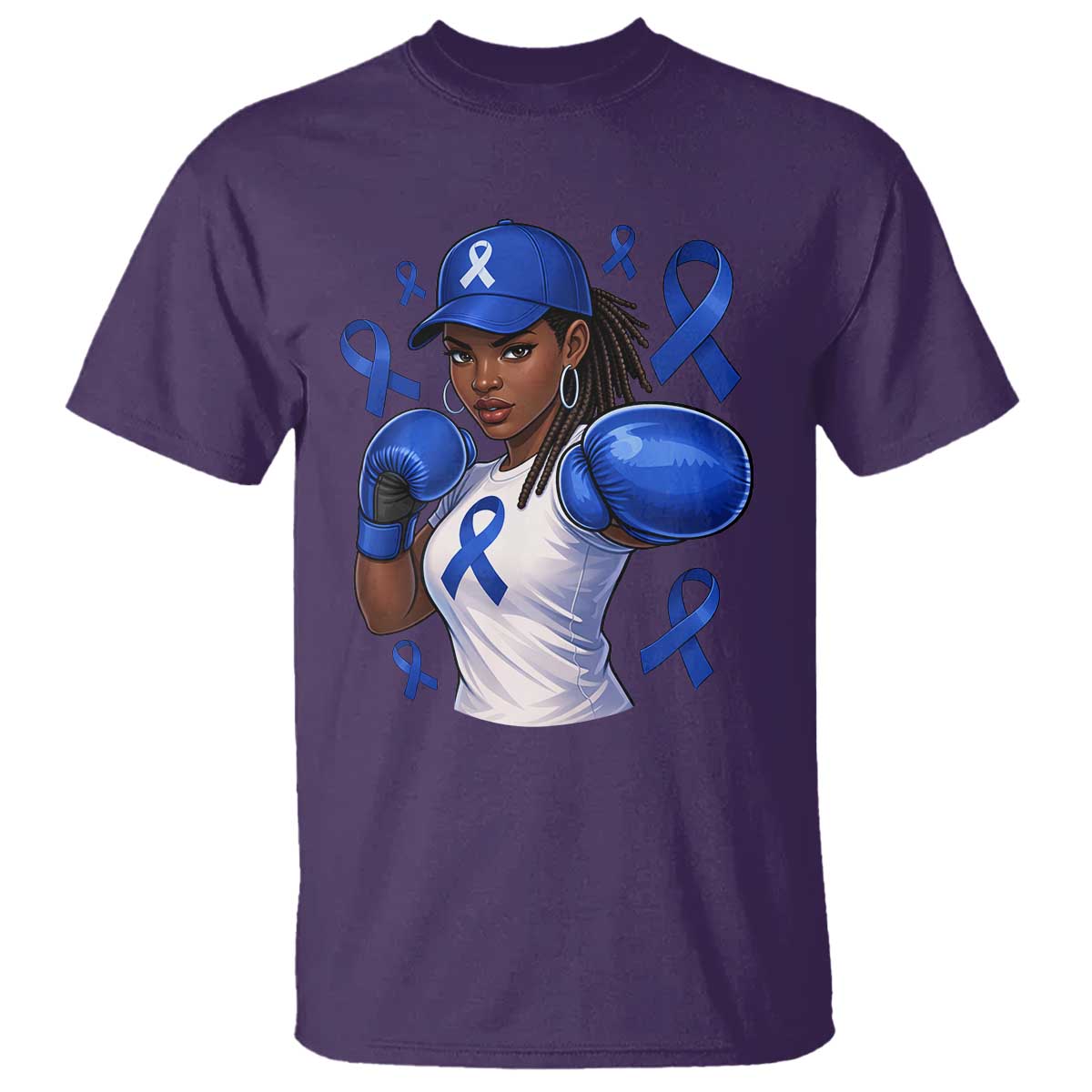 Black Women Fight Colon Cancer Blue Ribbon T Shirt African American Girls