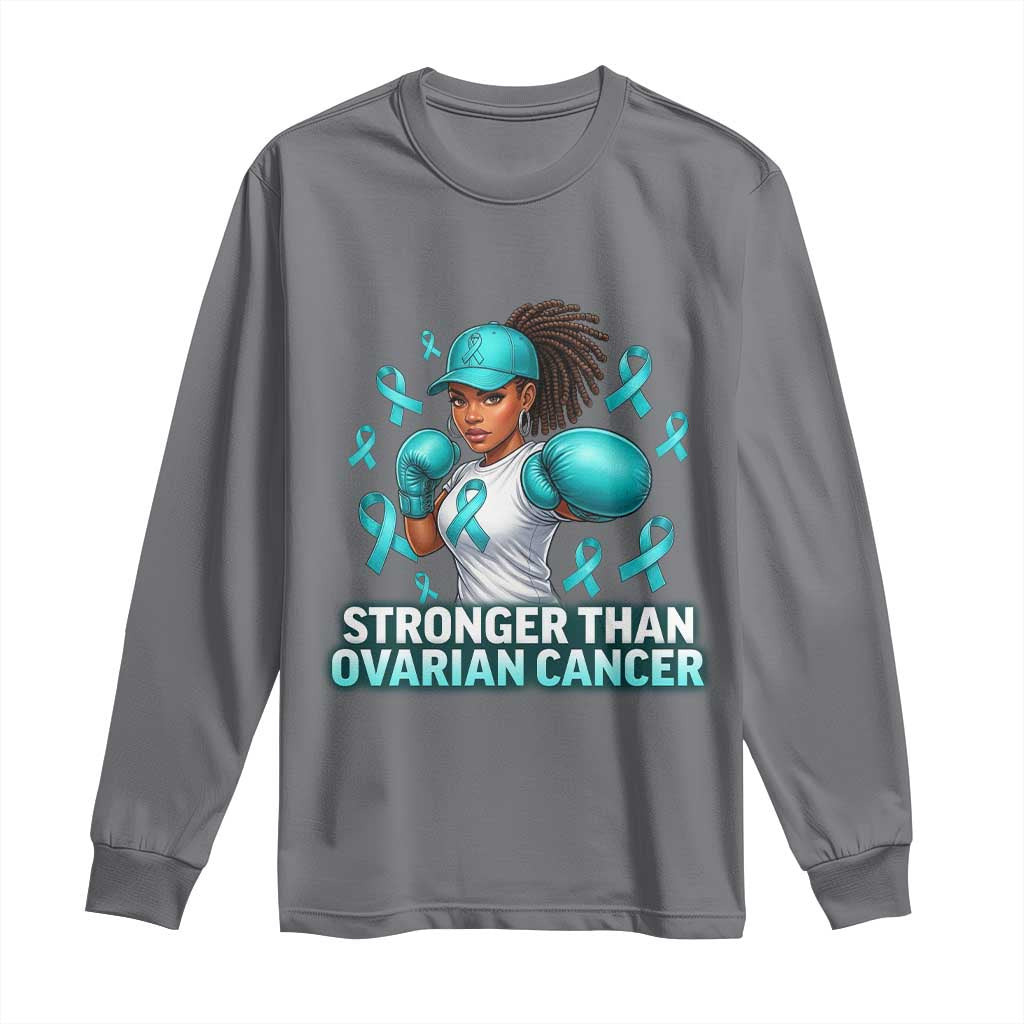 Black Women Fight Ovarian Cancer Awareness Long Sleeve Shirt African American Teal Ribbon Support