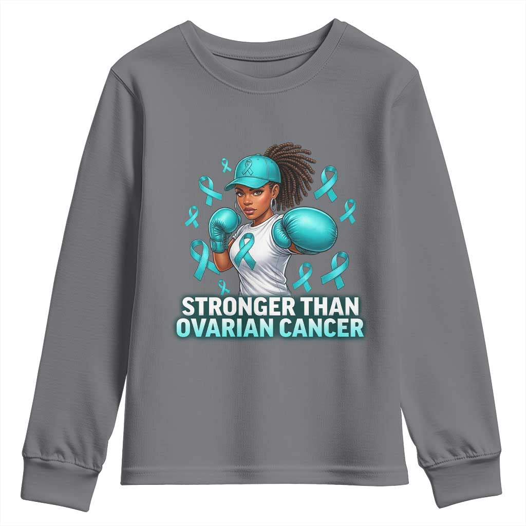 Black Women Fight Ovarian Cancer Awareness Youth Sweatshirt African American Teal Ribbon Support