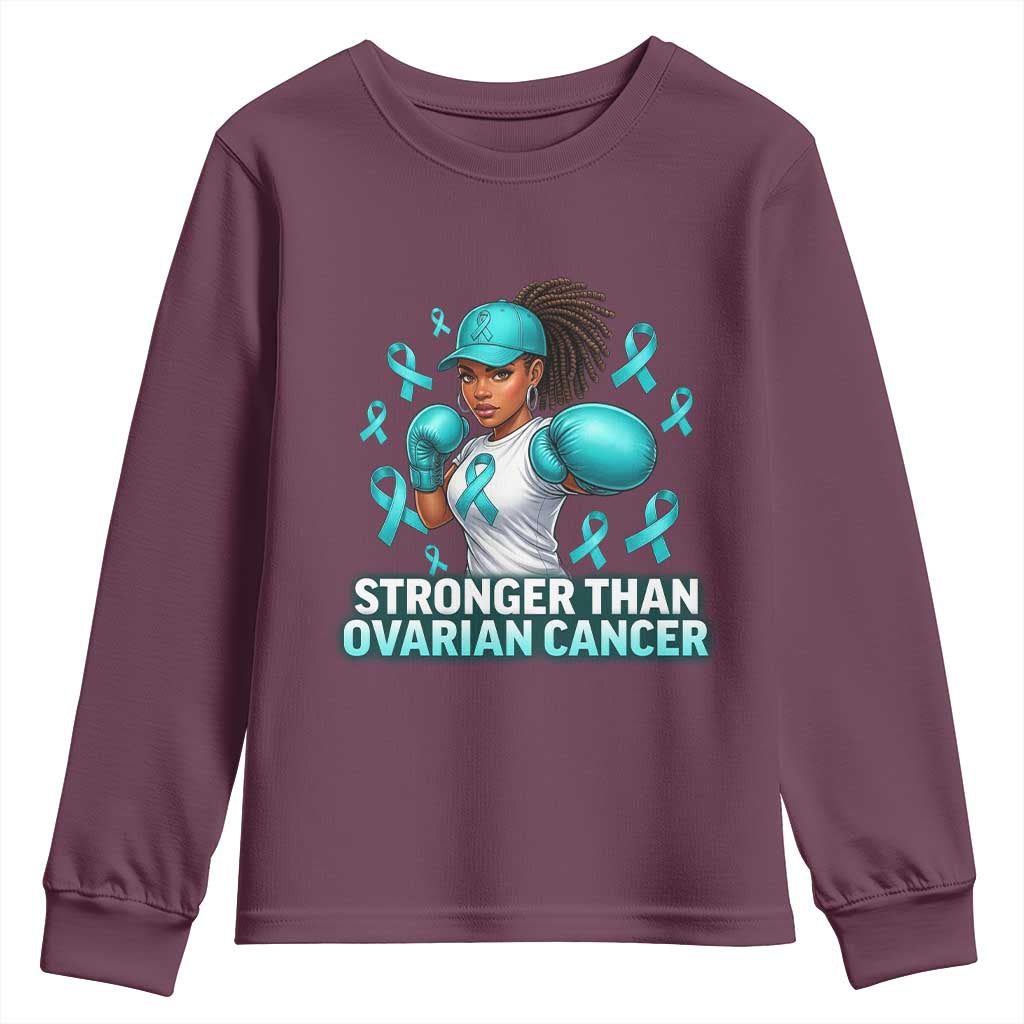 Black Women Fight Ovarian Cancer Awareness Youth Sweatshirt African American Teal Ribbon Support