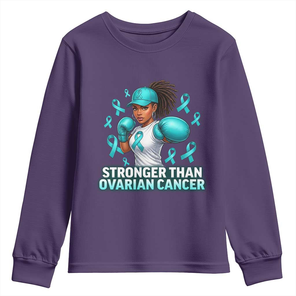 Black Women Fight Ovarian Cancer Awareness Youth Sweatshirt African American Teal Ribbon Support