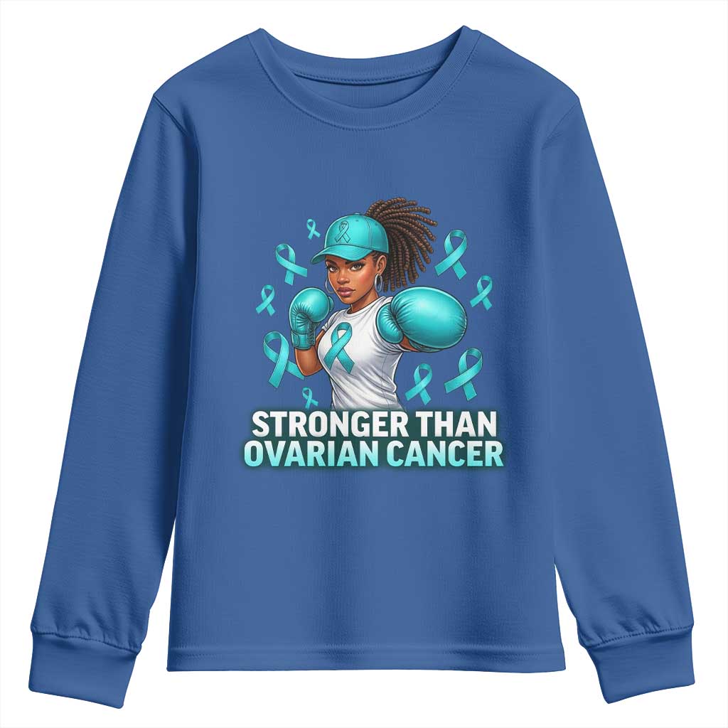 Black Women Fight Ovarian Cancer Awareness Youth Sweatshirt African American Teal Ribbon Support