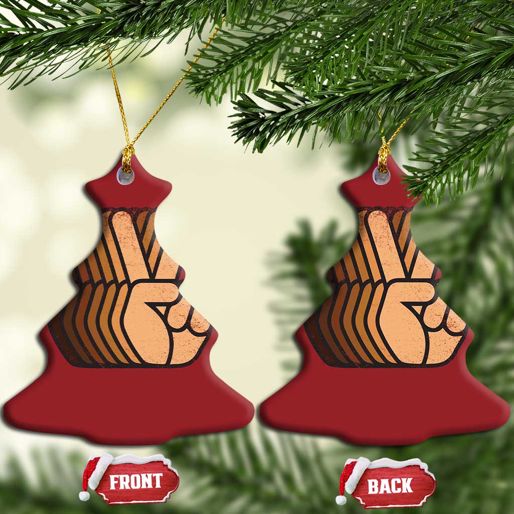 Retro Equality for All Christmas Ornament Peace Sign V Fingers Skin Tone Hands Vintage - African Pride