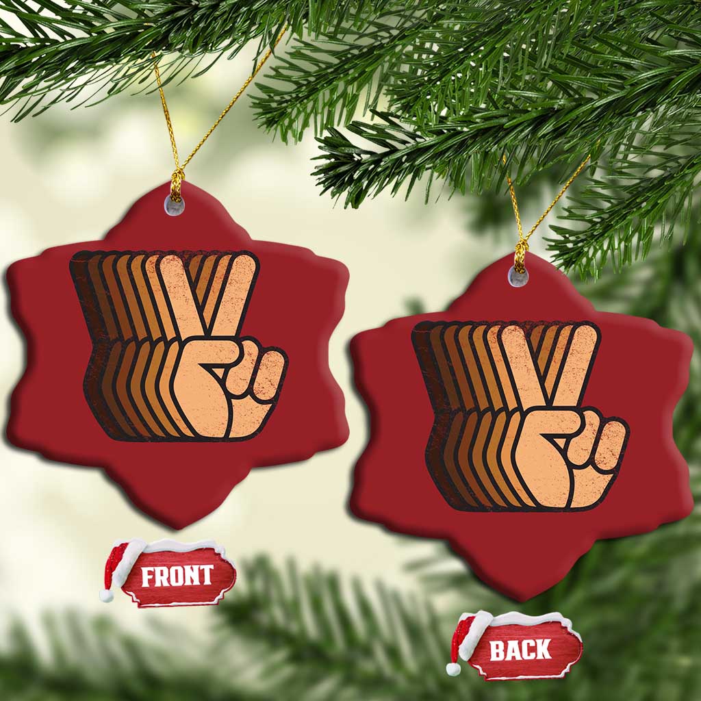 Retro Equality for All Christmas Ornament Peace Sign V Fingers Skin Tone Hands Vintage - African Pride
