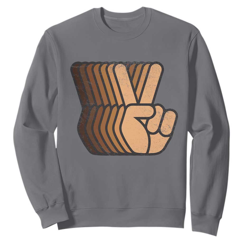 Retro Equality for All Sweatshirt Peace Sign V Fingers Skin Tone Hands Vintage - African Pride