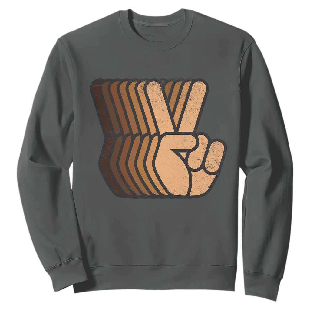 Retro Equality for All Sweatshirt Peace Sign V Fingers Skin Tone Hands Vintage - African Pride