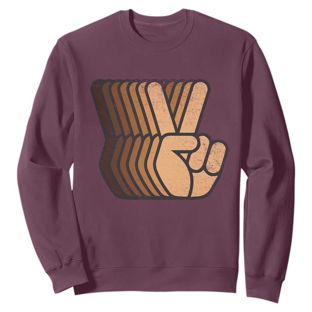 Retro Equality for All Sweatshirt Peace Sign V Fingers Skin Tone Hands Vintage - African Pride