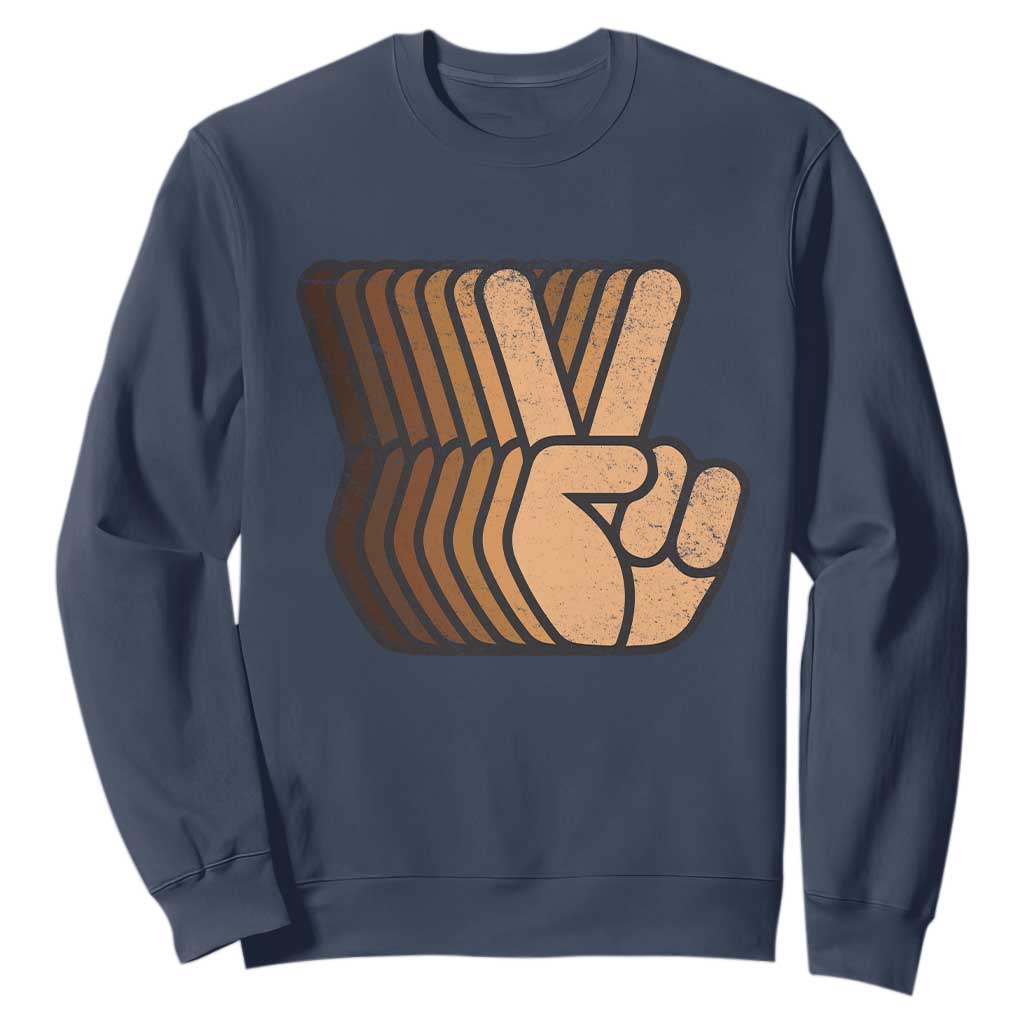 Retro Equality for All Sweatshirt Peace Sign V Fingers Skin Tone Hands Vintage - African Pride