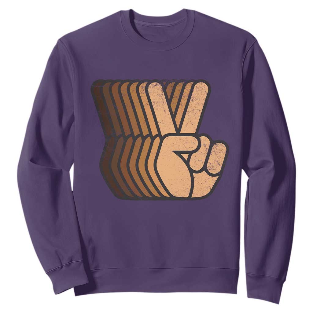 Retro Equality for All Sweatshirt Peace Sign V Fingers Skin Tone Hands Vintage - African Pride