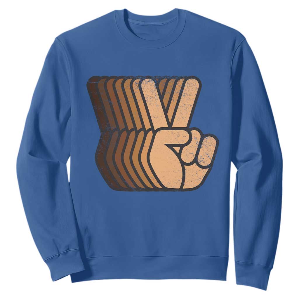 Retro Equality for All Sweatshirt Peace Sign V Fingers Skin Tone Hands Vintage - African Pride