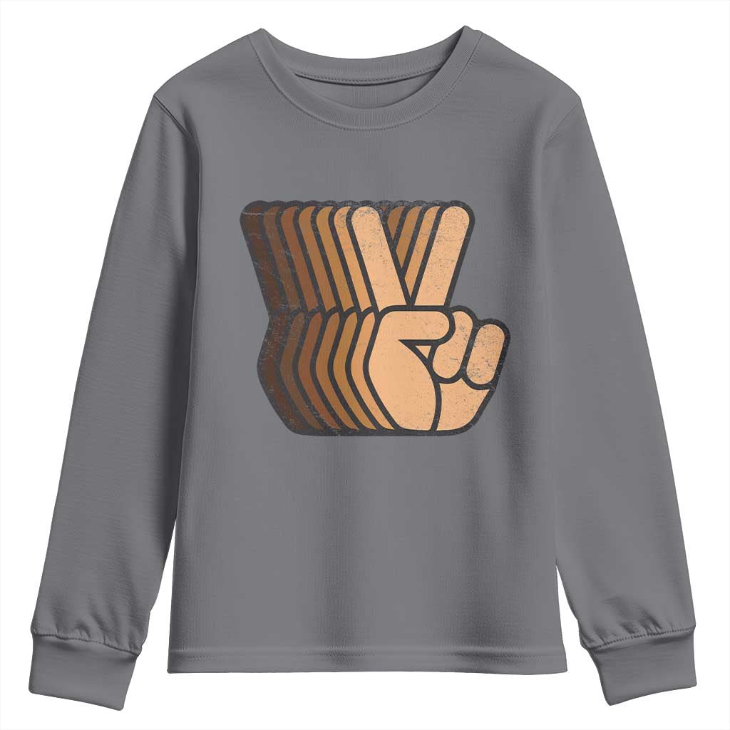 Retro Equality for All Youth Sweatshirt Peace Sign V Fingers Skin Tone Hands Vintage - African Pride