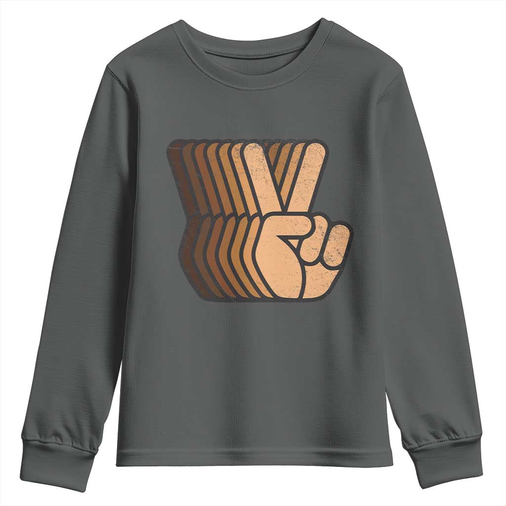 Retro Equality for All Youth Sweatshirt Peace Sign V Fingers Skin Tone Hands Vintage - African Pride