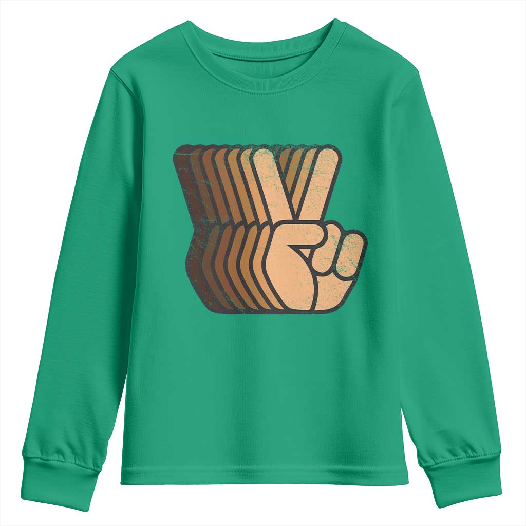 Retro Equality for All Youth Sweatshirt Peace Sign V Fingers Skin Tone Hands Vintage - African Pride