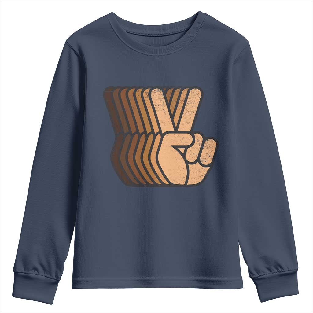 Retro Equality for All Youth Sweatshirt Peace Sign V Fingers Skin Tone Hands Vintage - African Pride