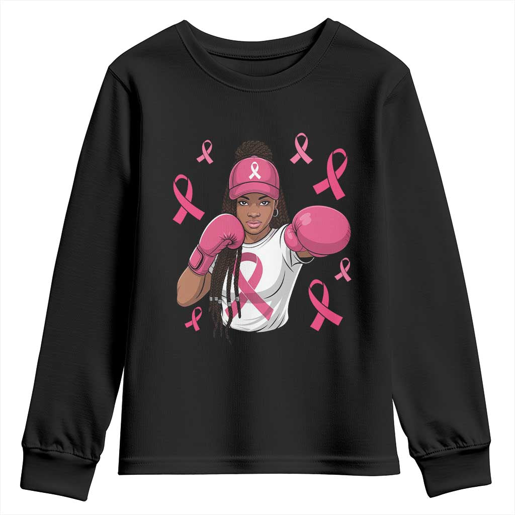 Black Women Fight Breast Cancer Awareness Youth Sweatshirt Pink Ribbon African American