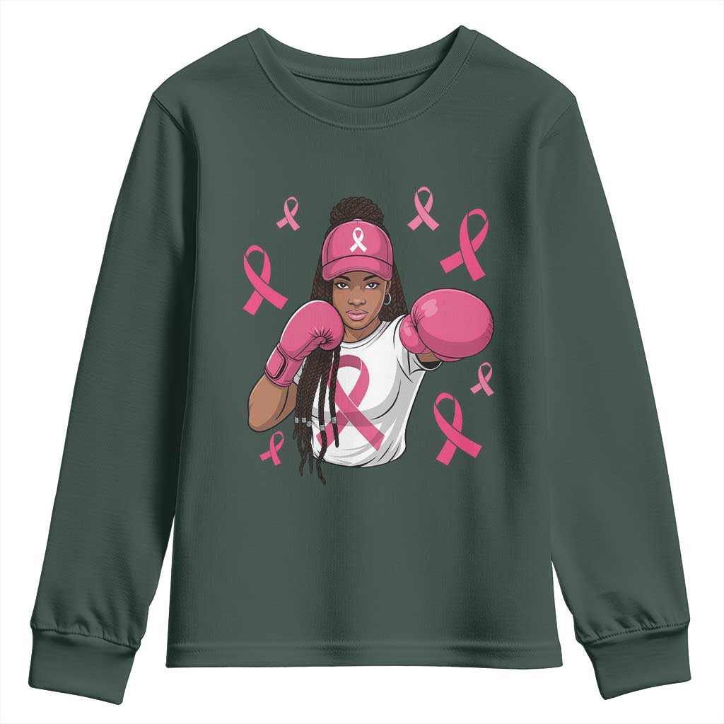 Black Women Fight Breast Cancer Awareness Youth Sweatshirt Pink Ribbon African American