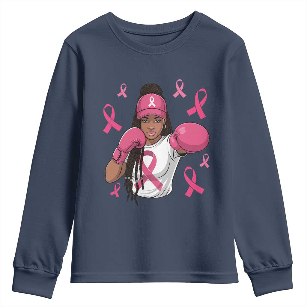 Black Women Fight Breast Cancer Awareness Youth Sweatshirt Pink Ribbon African American
