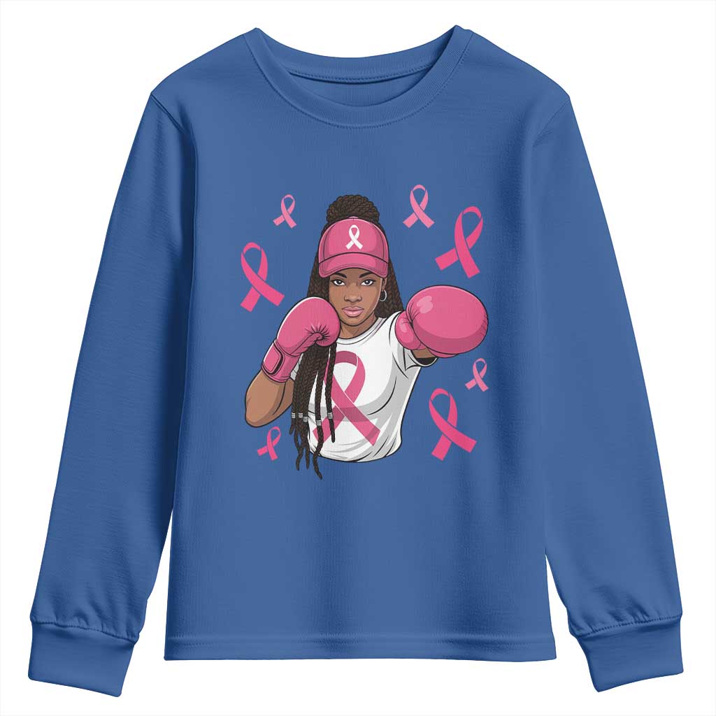 Black Women Fight Breast Cancer Awareness Youth Sweatshirt Pink Ribbon African American