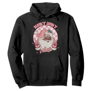 Funny Pink Christmas Retro Black Santa Hoodie Holly Jolly Vibes Checkboards